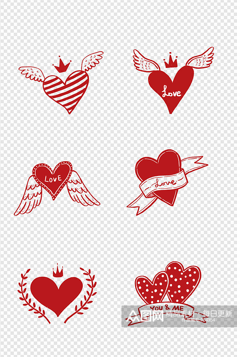 各种翅膀红心丝带盾牌图片素材