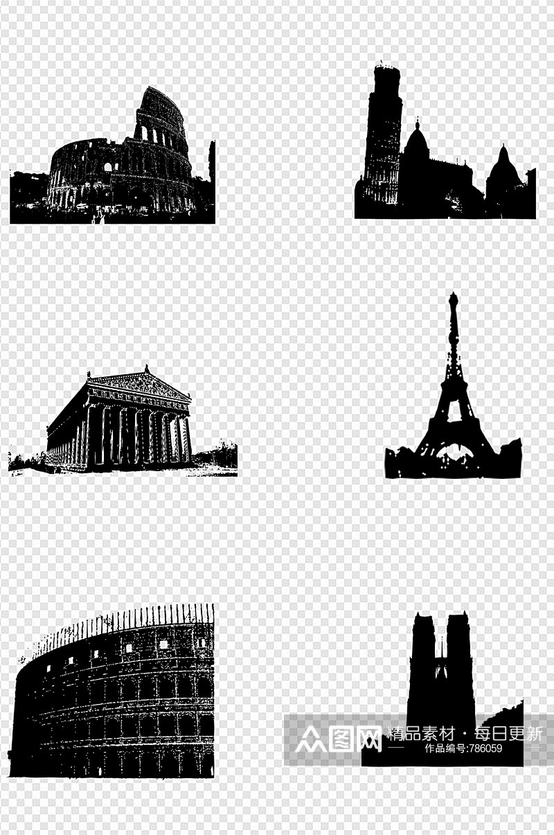 巴黎和罗马旅游世界著名建筑剪影包素材