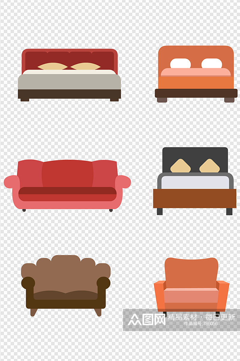 扁平家具沙发床用品插画素材