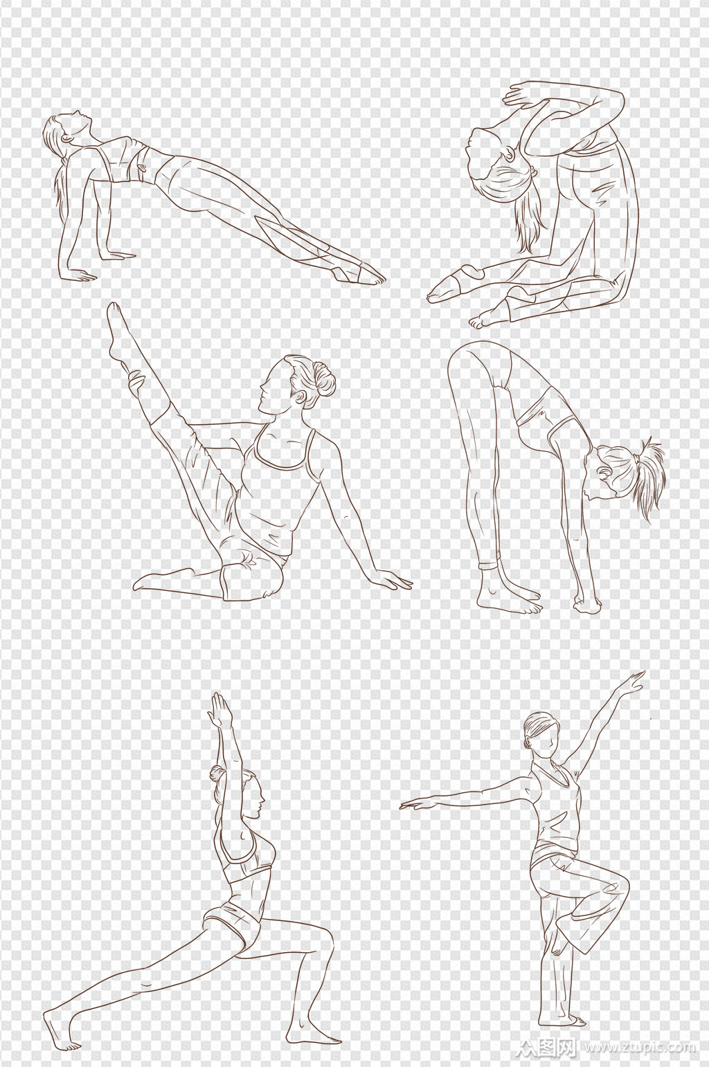 瑜伽线条画剪影素材素材