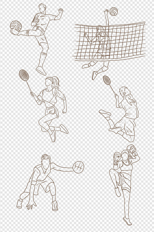 运动剪影体育运动羽毛球线条画