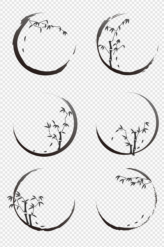 中式圆形水墨竹叶边框装饰边框