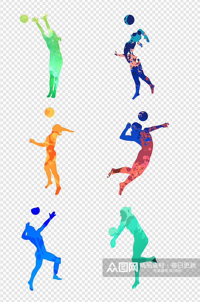 排球运动手绘动态剪影素材