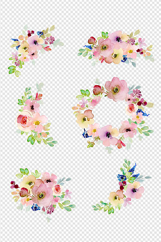手绘水彩清新装饰花朵花束图案
