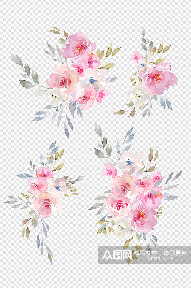 水彩手绘花束花朵插画图案元素婚礼花卉元素素材