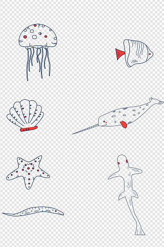 卡通海洋动物淡彩简笔画套图副本