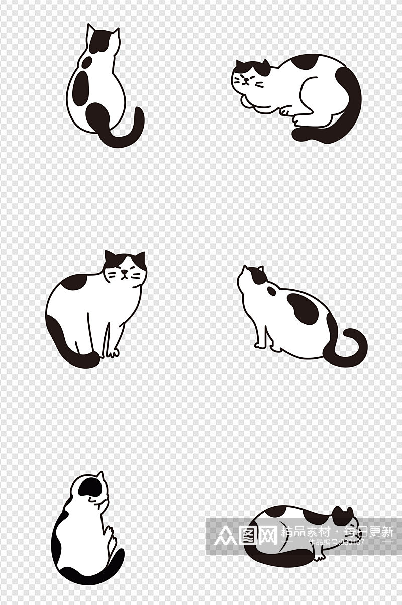 卡通手绘猫咪简笔画装饰图案素材