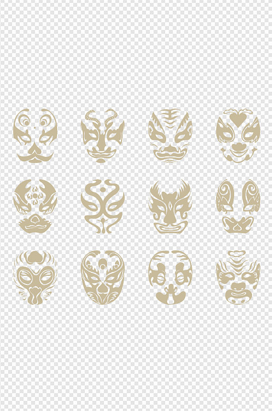 十二生肖手绘脸谱图案元素