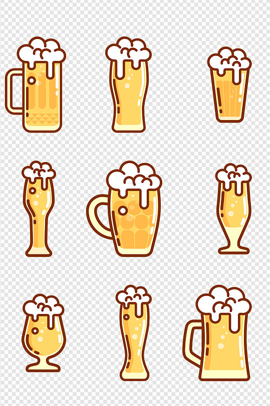 扁平风啤酒图标泡沫啤酒节套图