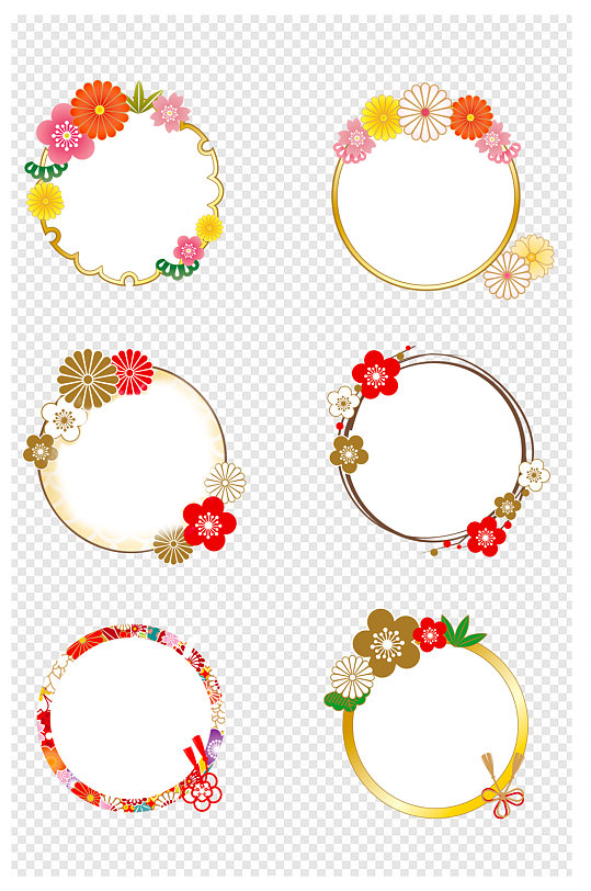 日式花朵边框圆框花框手帐装饰图案标题框素材