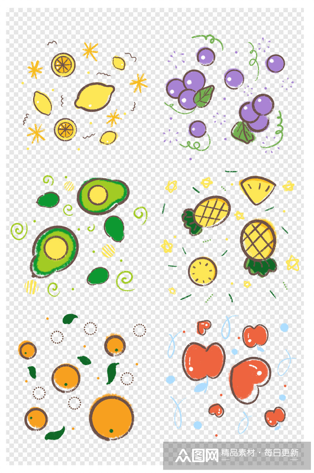 水果元素可爱蜡笔风装饰糖果色组