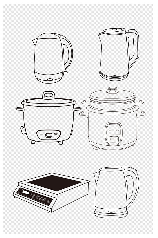 水壶饭煲厨房家电简笔图素材