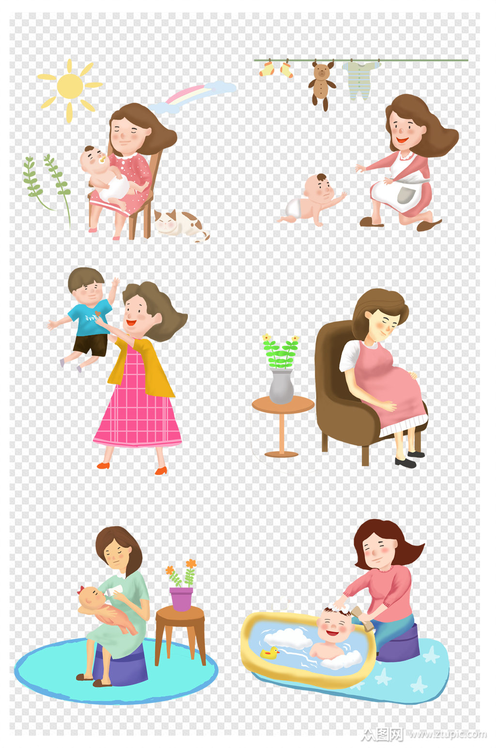 手绘母婴合集插画