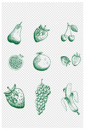 各种水果卡通线条手绘设计元素