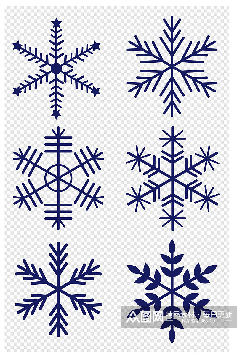 圣诞圣诞节下雪冬天蓝色雪花简笔雪花素材