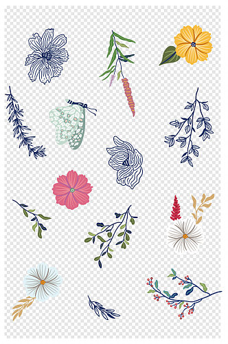 手绘花朵植物清新装饰素材