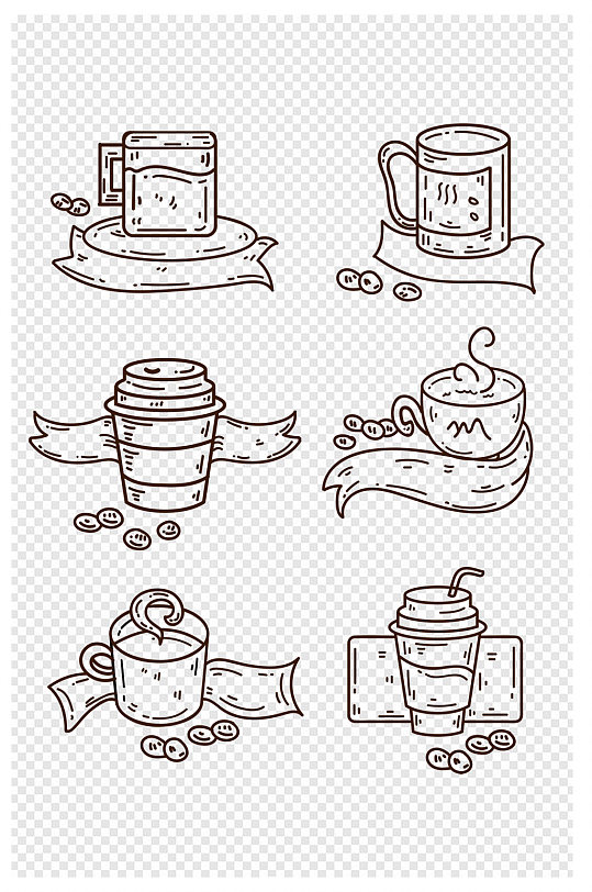 手绘剪影咖啡图标素材-众图网