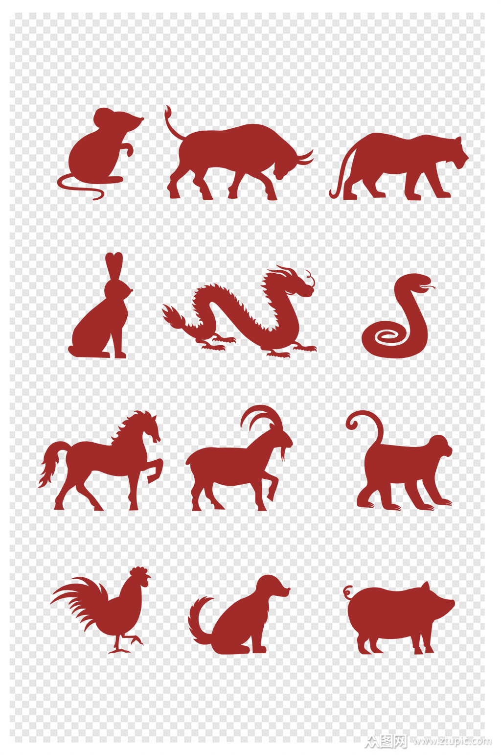 >传统图案十二生肖剪影素材