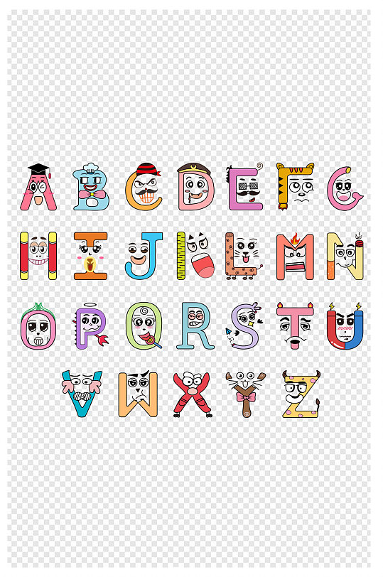 卡通创意表情包26字母-众图网