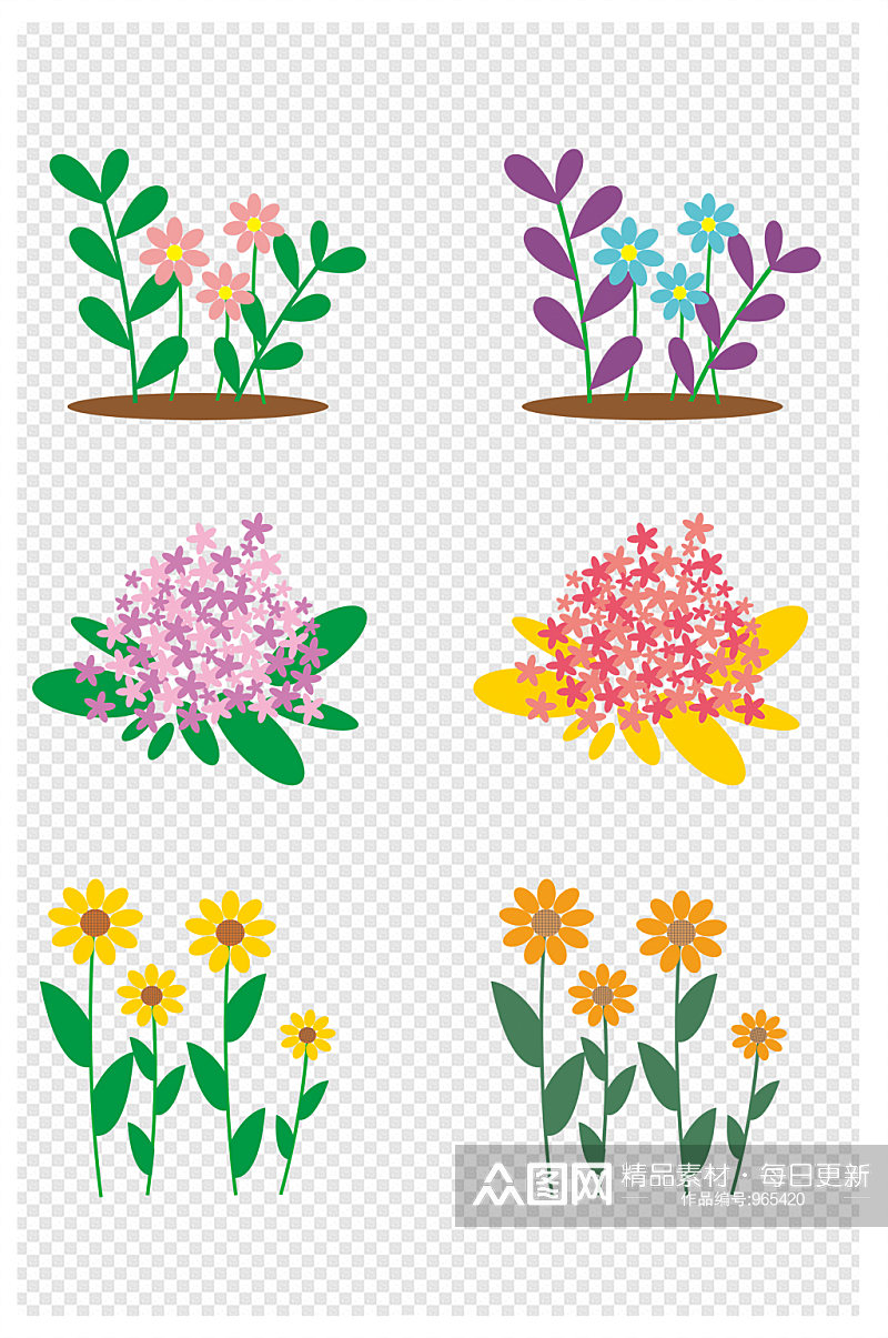 小清新花卉手绘花朵卡通插画素材
