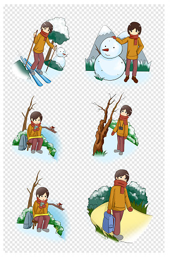 手绘冬季旅游插画雪人