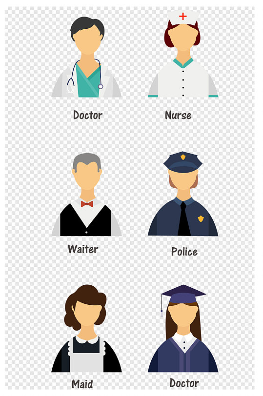 不同职业卡通半身图标素材