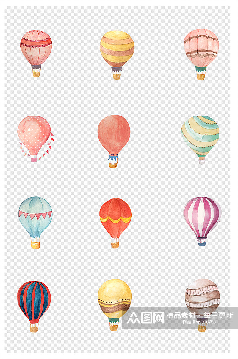 节日多彩水彩风活动宣传热气球装饰素材