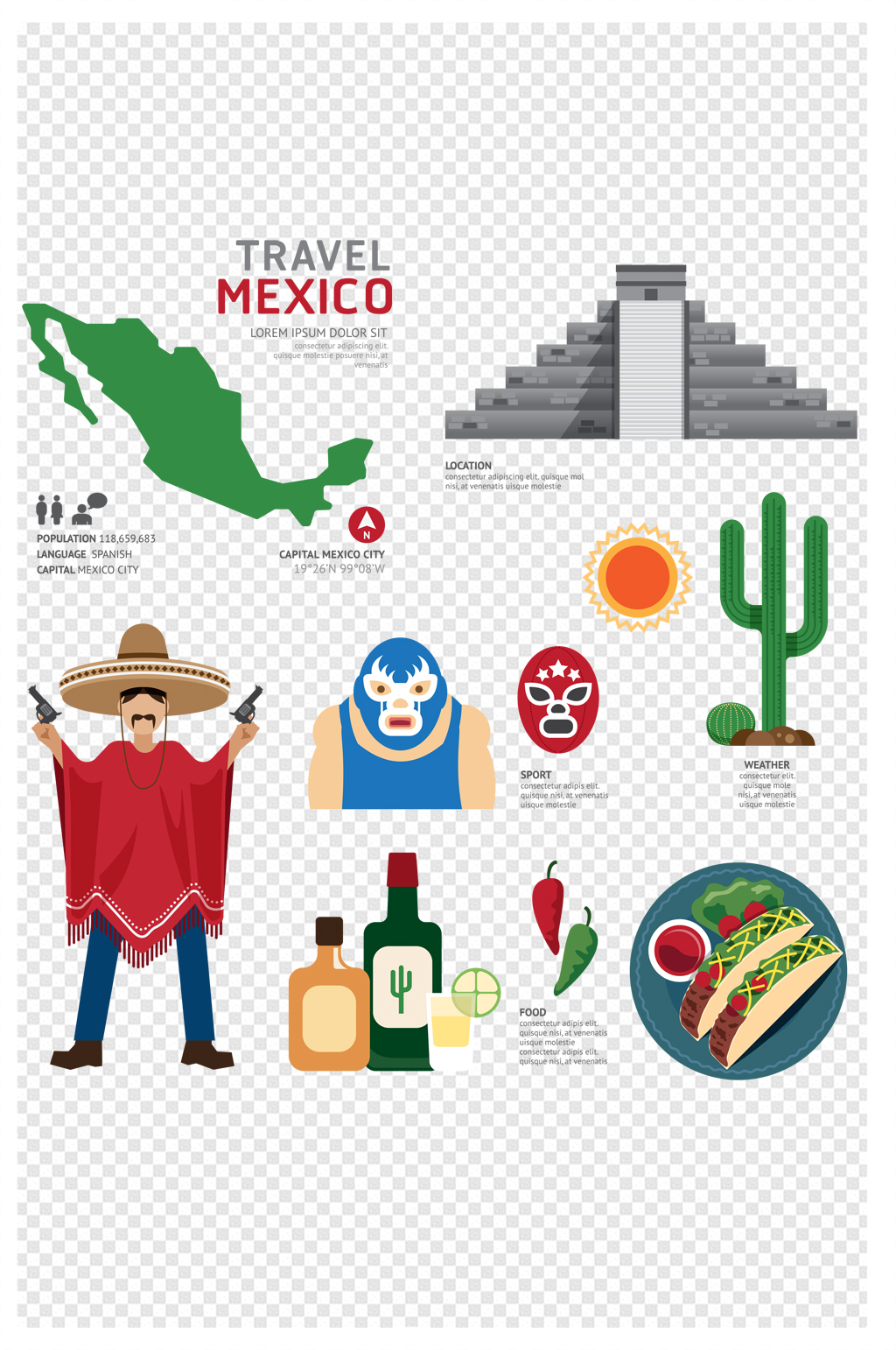 墨西哥带旅游元素手绘背景