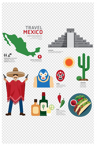 墨西哥带旅游元素手绘背景