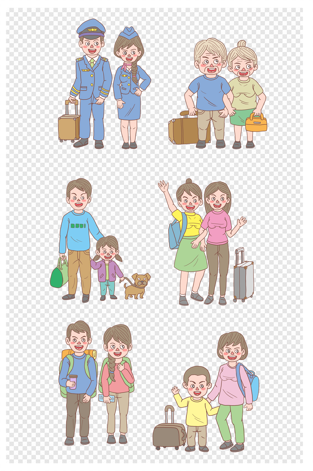 旅游家人父母手绘卡通小清新