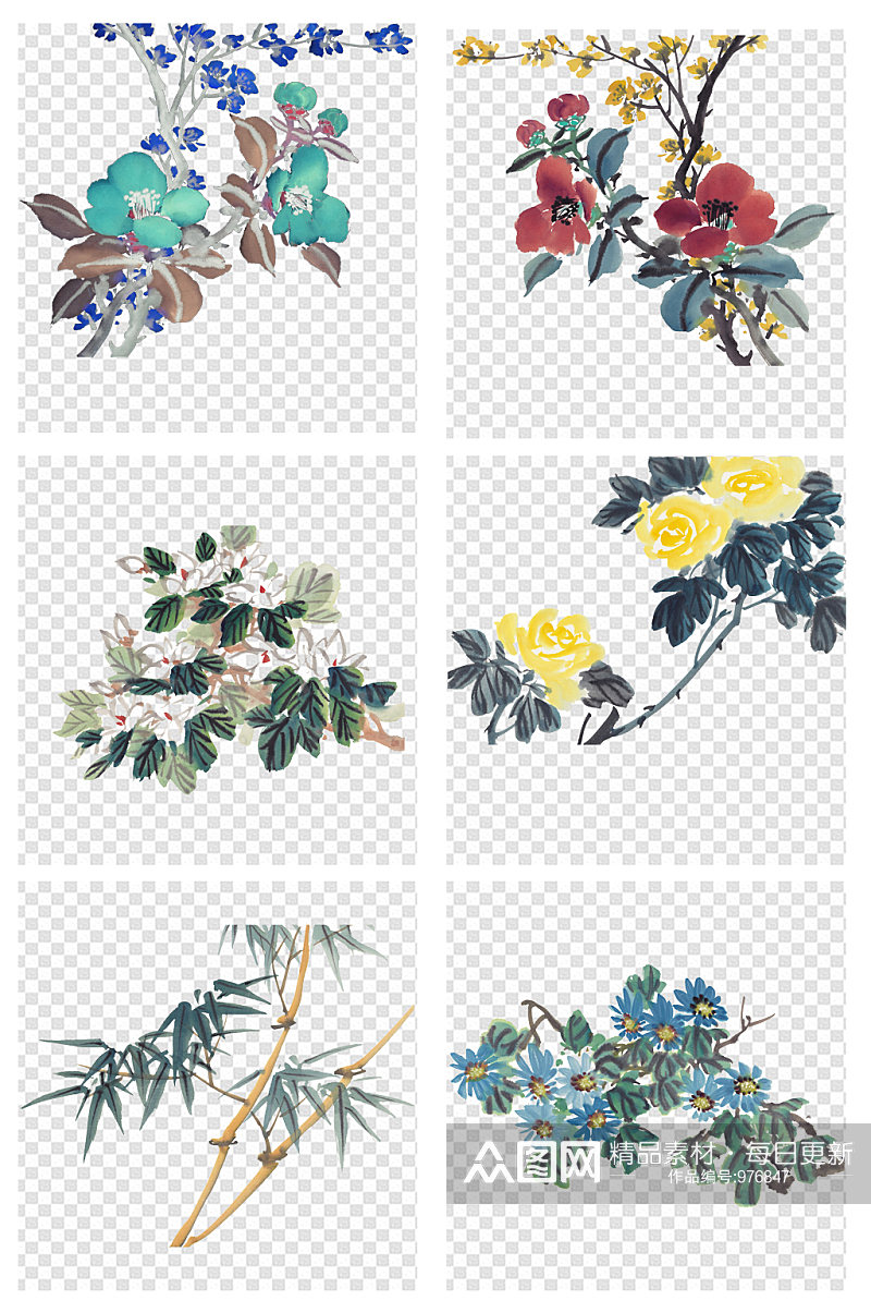 国画花卉图案水墨画设计元素设计素材