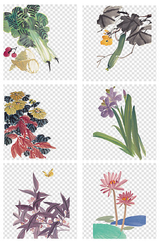 花卉国画图案水墨画设计元素设计