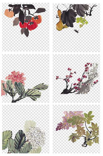 花卉图案水墨画元素设计
