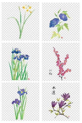 花草花卉图案水墨画设计元素