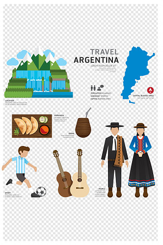 阿根廷旅游元素的手绘背景