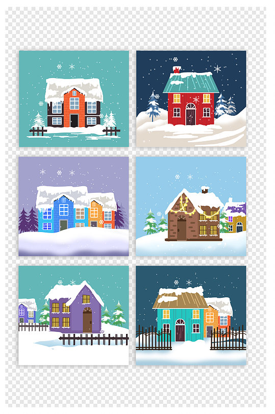 冬季圣诞节雪景房屋套图