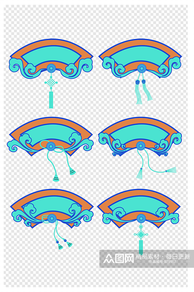 中式扇形边框国潮祥云促销标题框文本框素材