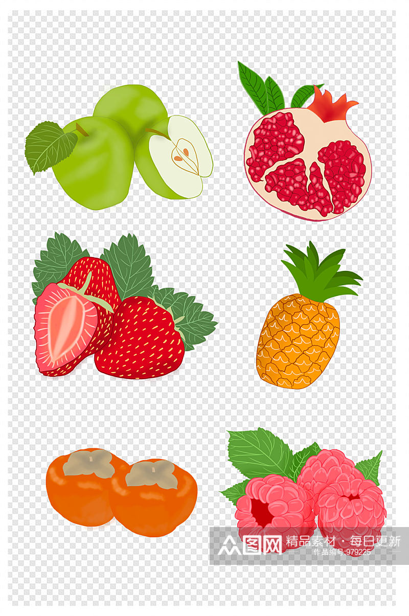 手绘菠萝草莓荔枝水果水果素材素材