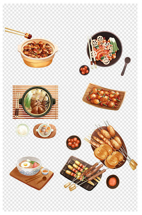 手绘中华美食食品餐饮插画组合