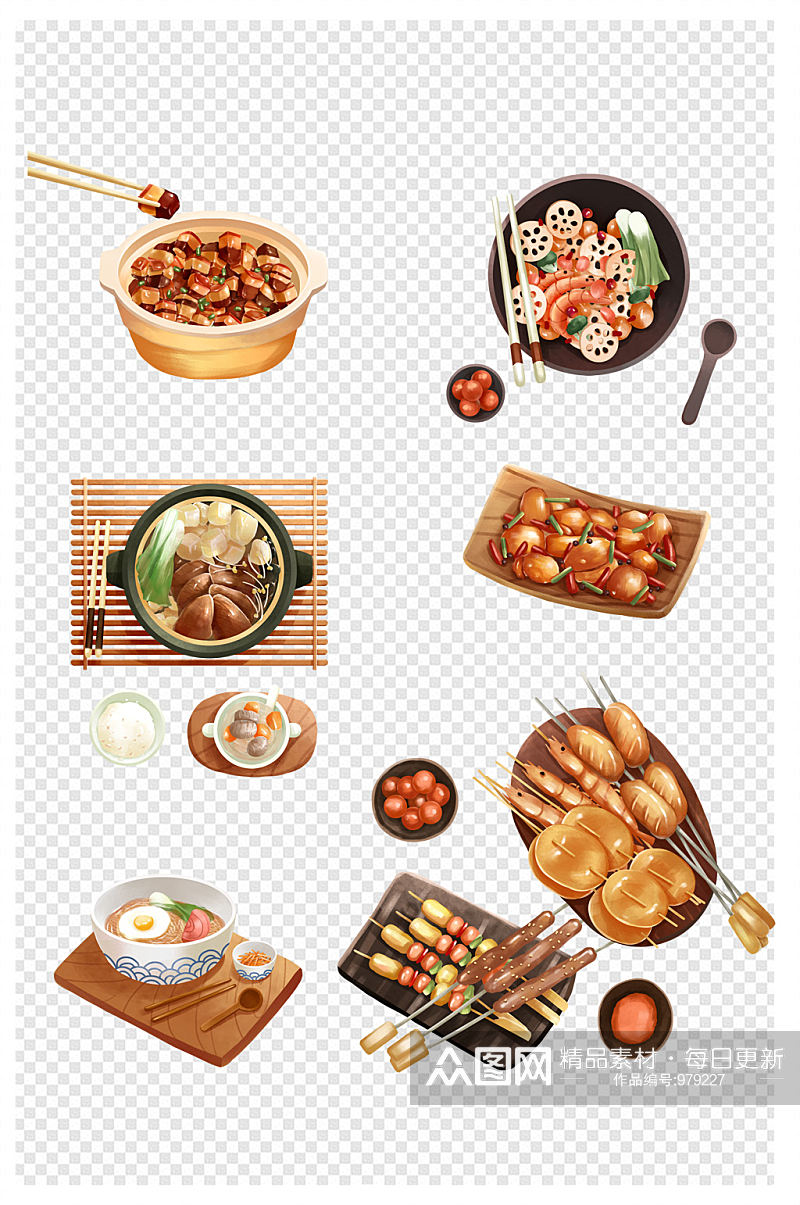 手绘中华美食食品餐饮插画组合素材