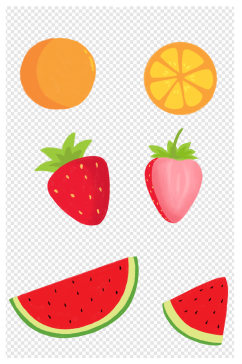 简洁手绘扁平水果西瓜草莓橙子