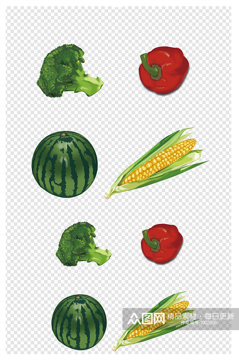 手绘水果蔬菜西瓜玉米花菜素材