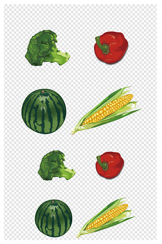手绘水果蔬菜西瓜玉米花菜