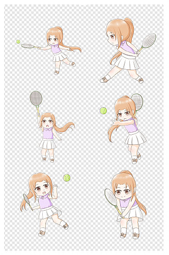 卡通小清新网球女孩打网球插画