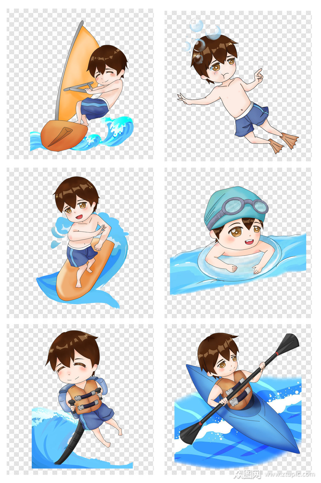 手绘游泳暑期儿童玩水插画