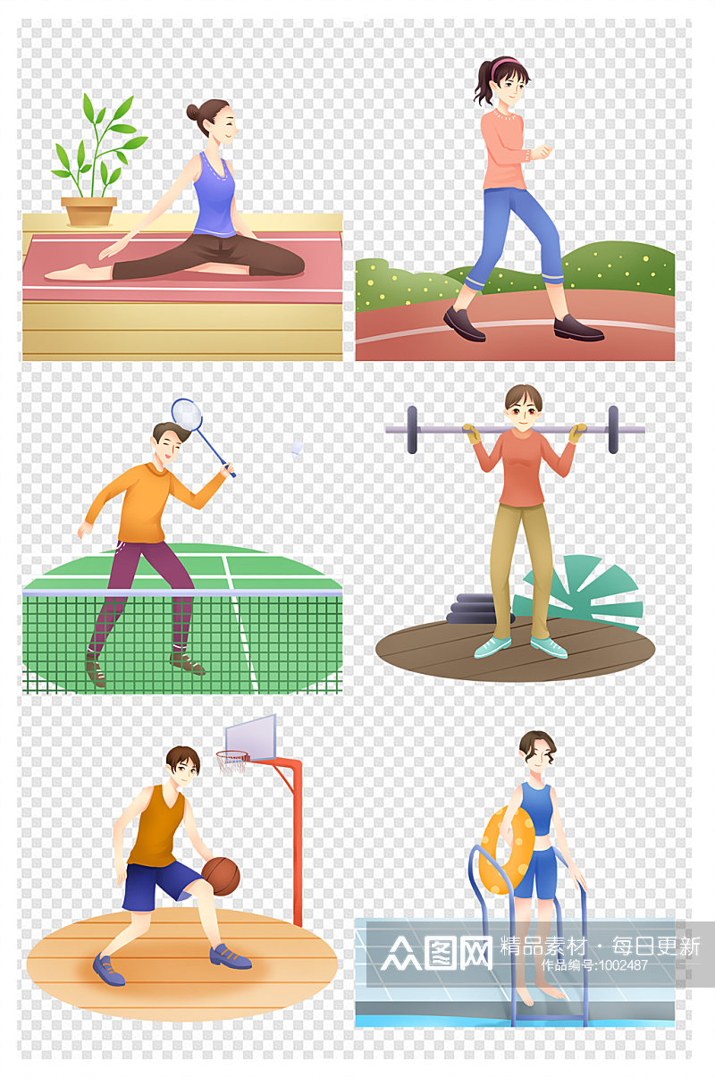 手绘健身运动人物插画合集素材