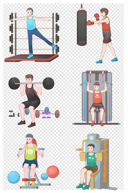 手绘健身房运动健身插画插画-众图网