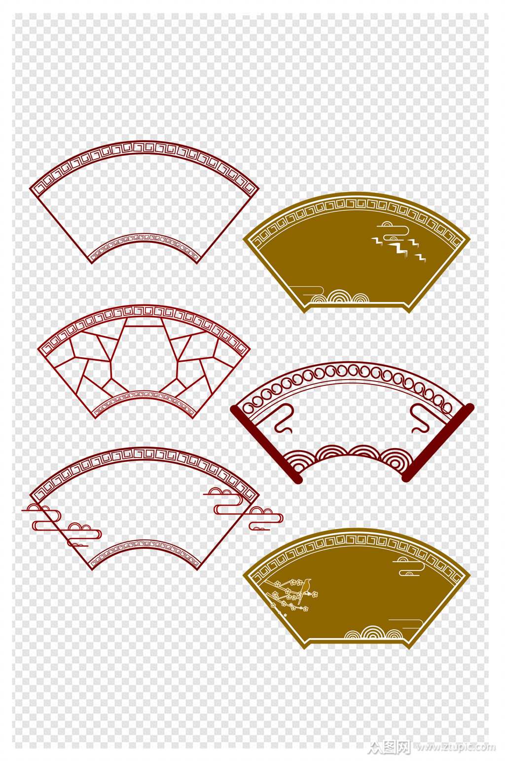 中国风扇形云纹底纹边框标题框素材