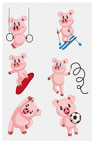 卡通手绘小猪运动减肥健身锻炼