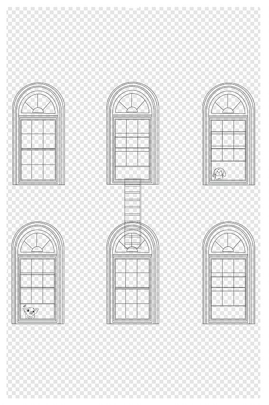 线条画教堂玻璃窗户素材